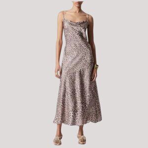 NWOT & Other Stories Leopard Slip Maxi Dress US 4 – Viscose Cowl Neck Satin Look
